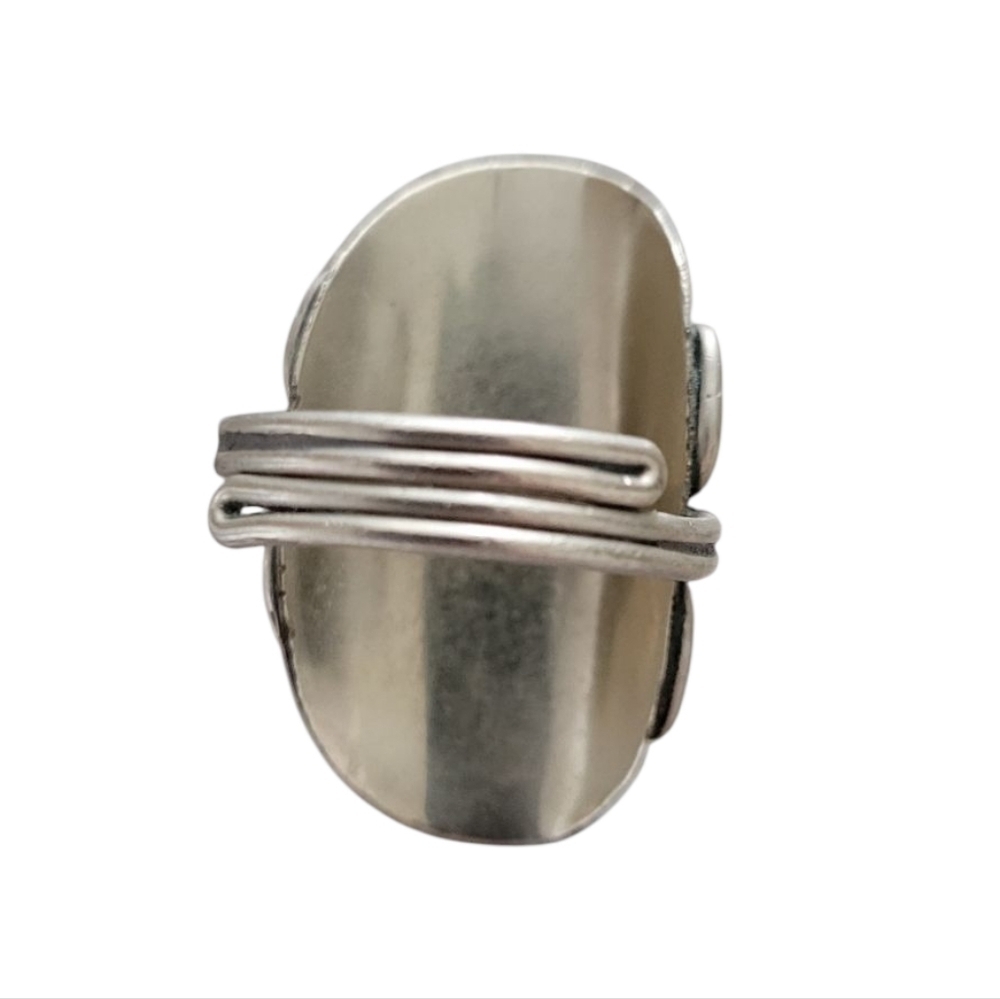 Artisan Silver & Earth-Tone Swirl Statement Ring Adjustable Boho-Luxe Band - Picture 7 of 10